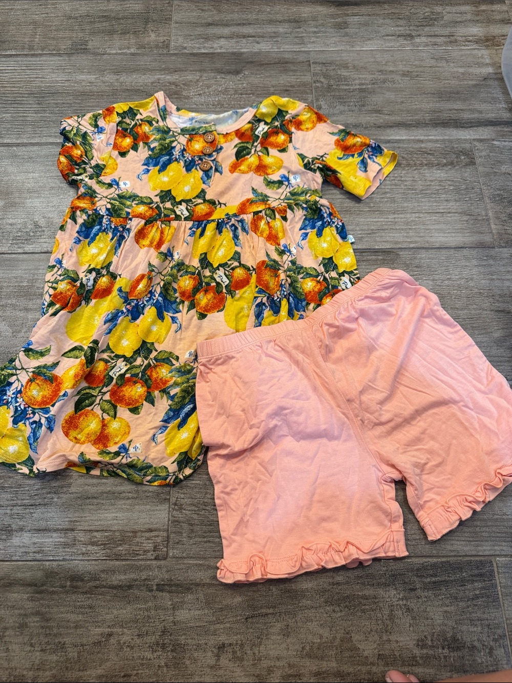 Posh Peanut Peach Dress with Yellow Lemon & Orange Fruit Print